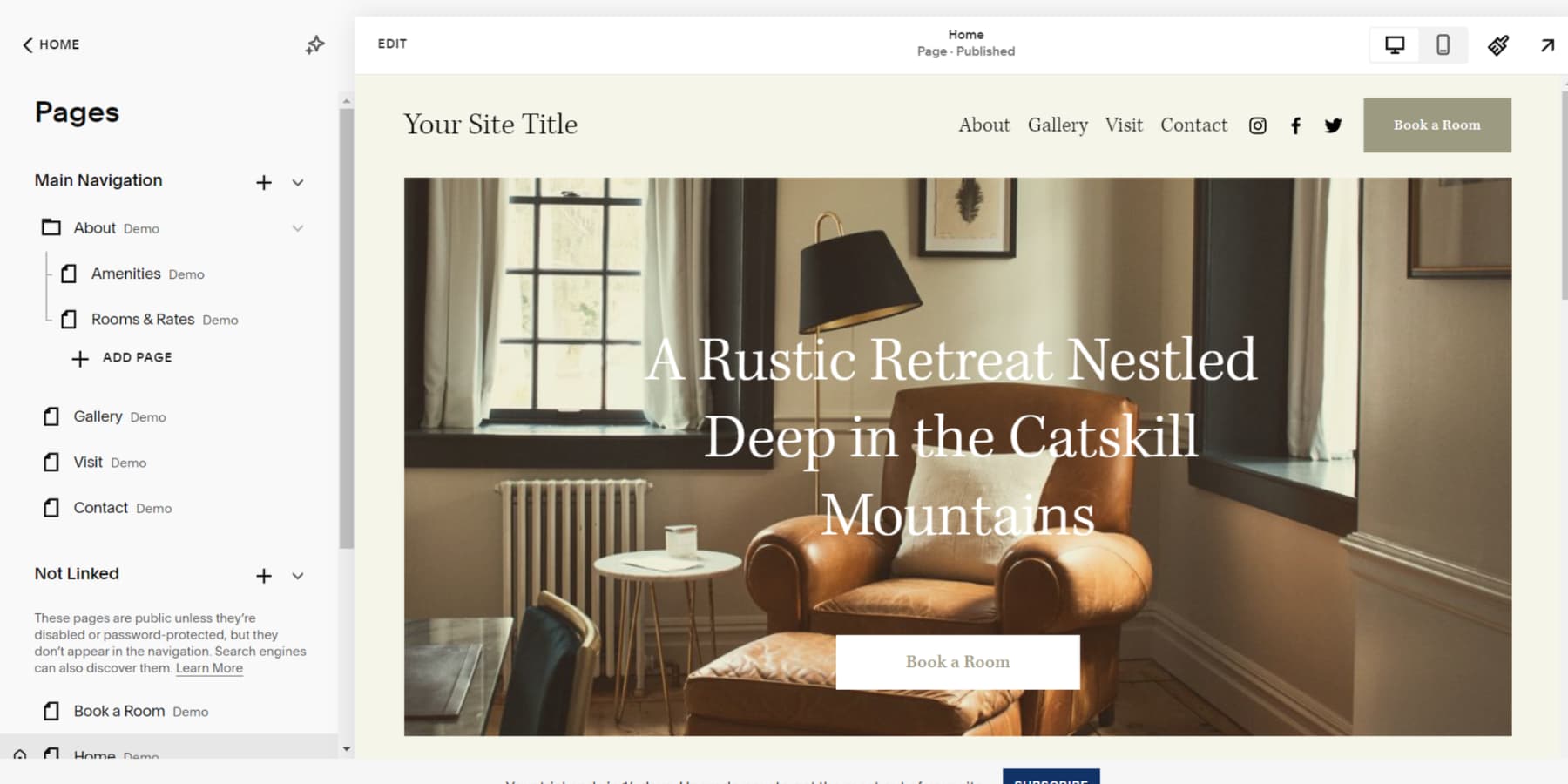 Ein Screenshot des Squarespace-Editors