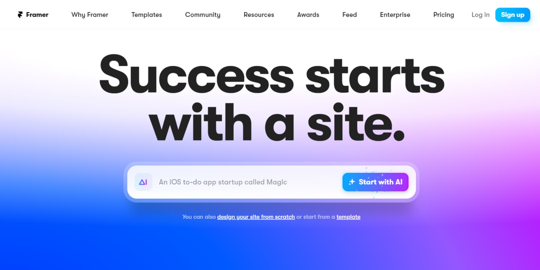 Ein Screenshot von Framers Homepage