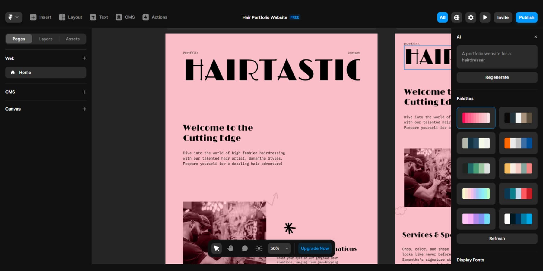 Ein Screenshot des AI-Website-Generators von Framer