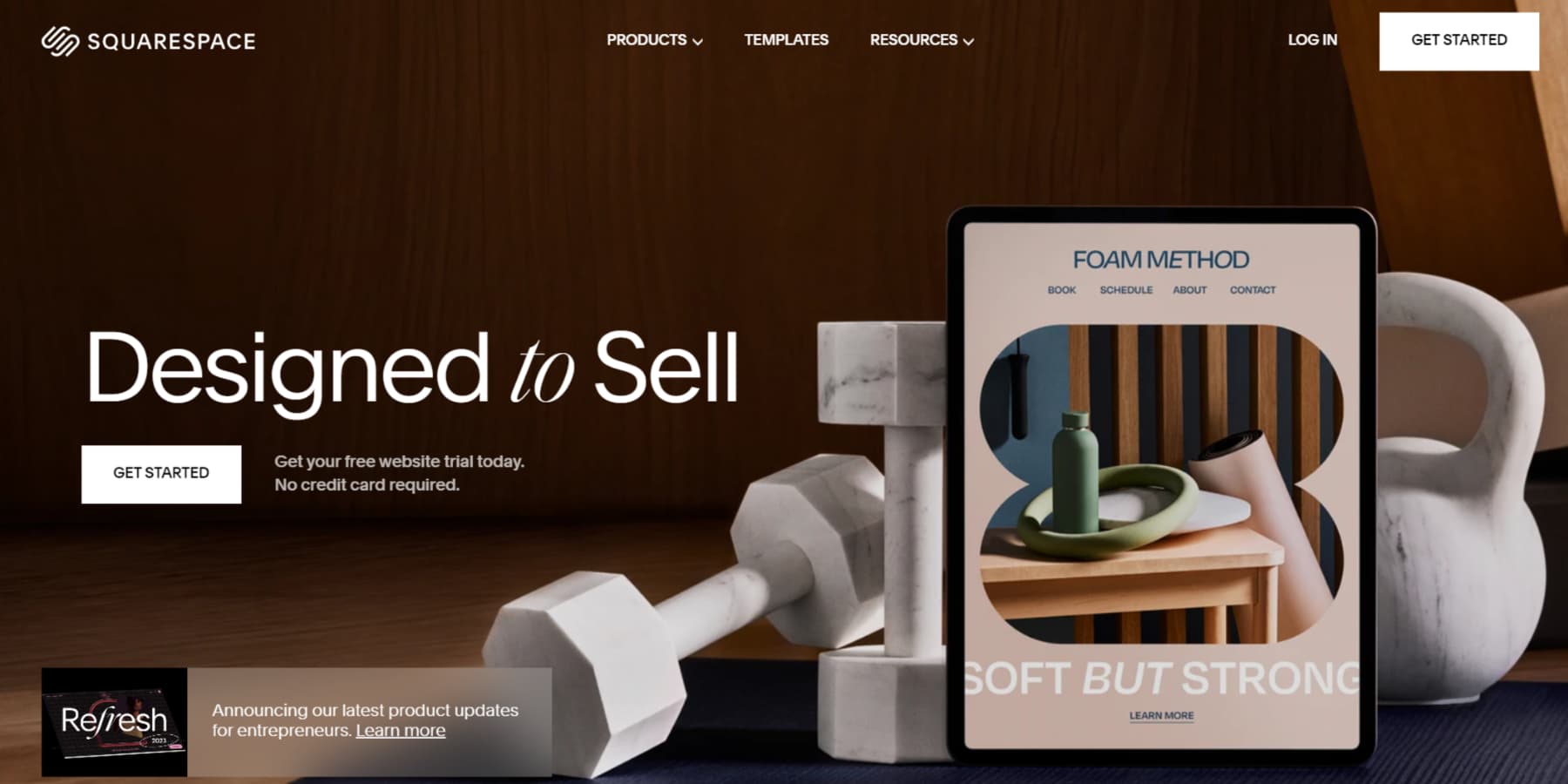 Ein Screenshot der Homepage von Squarespace