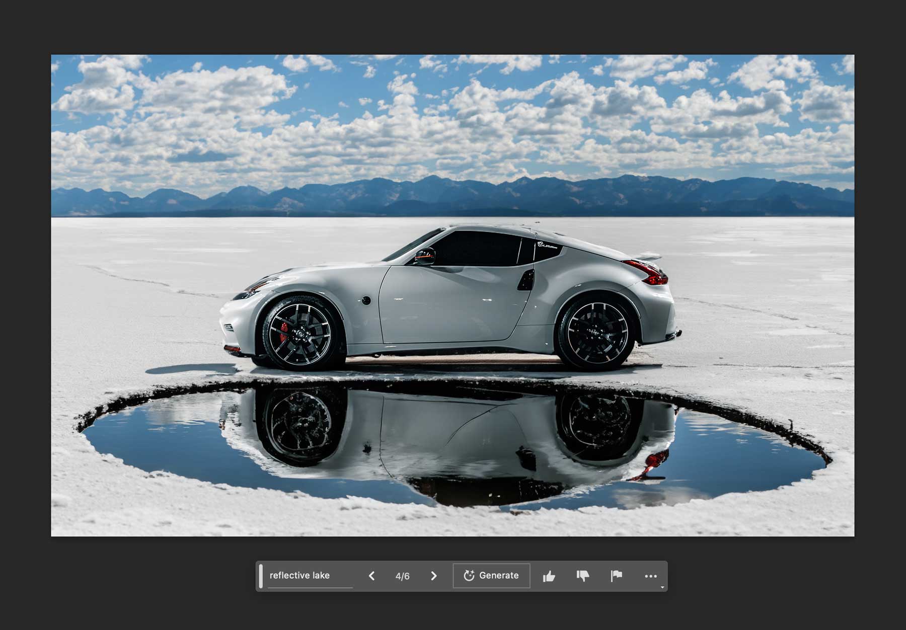 reflet d'une voiture dans un lac