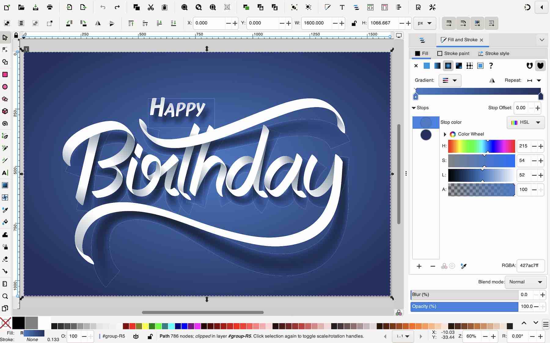 Captura de pantalla de la función de caligrafía Inkscape