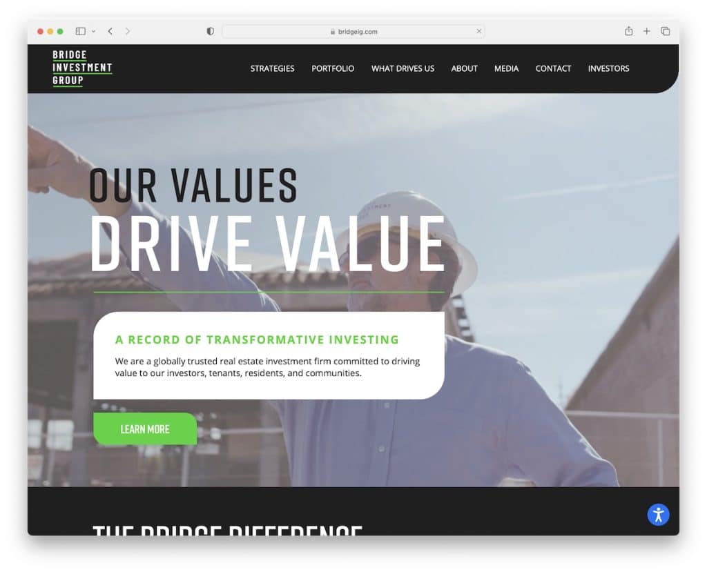 Beratungswebsite der Bridge Investment Group