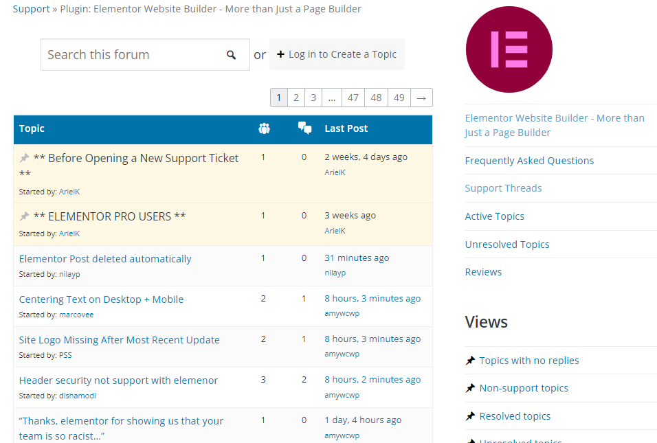 ฟอรั่มสนับสนุน Elementor