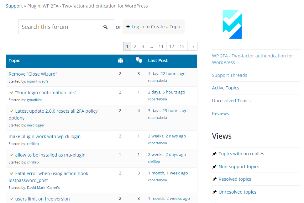 ฟอรัมสนับสนุน WP 2FA