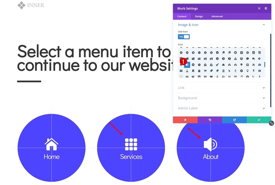 page de navigation des icônes