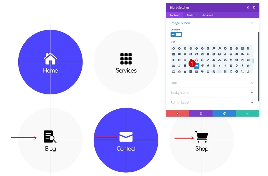 page de navigation des icônes