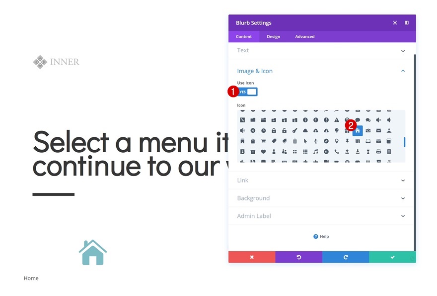 page de navigation des icônes