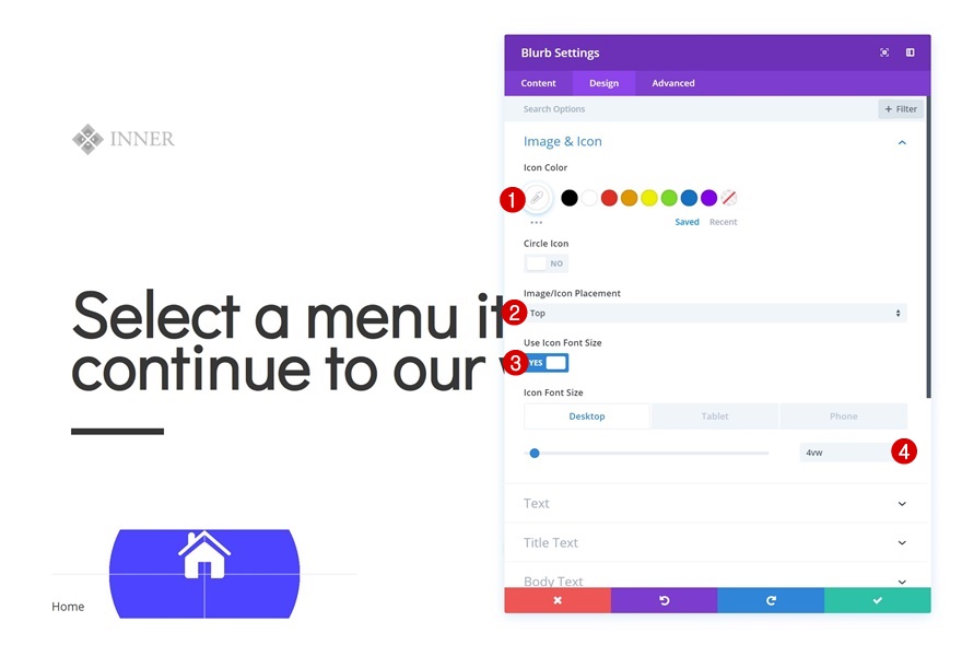 page de navigation des icônes