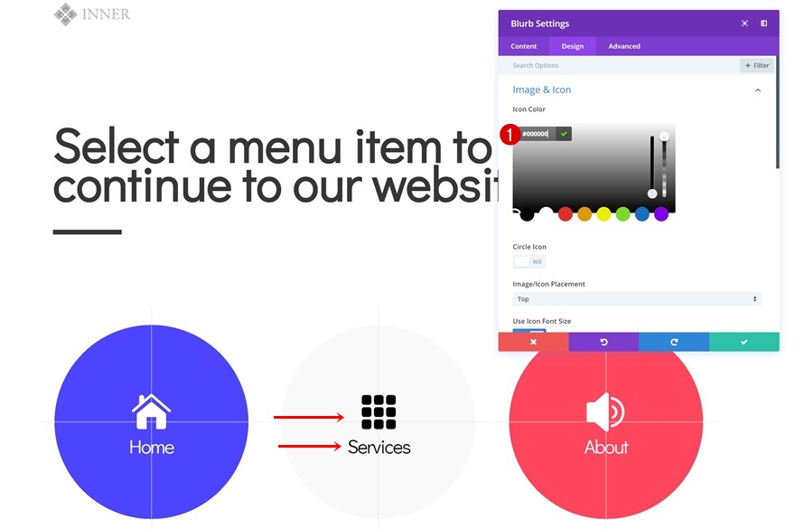 page de navigation des icônes