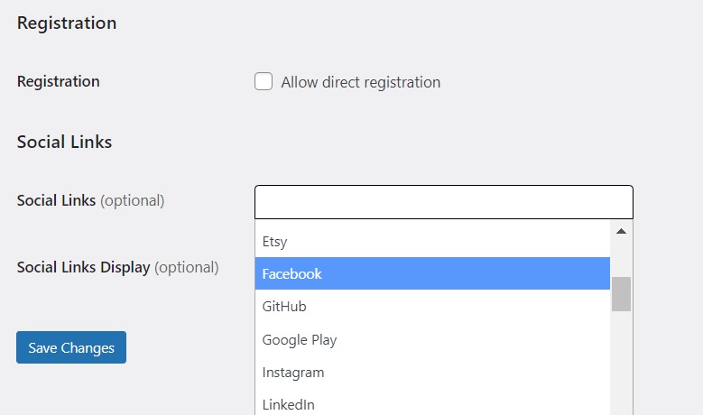 Impostazione dei collegamenti social.