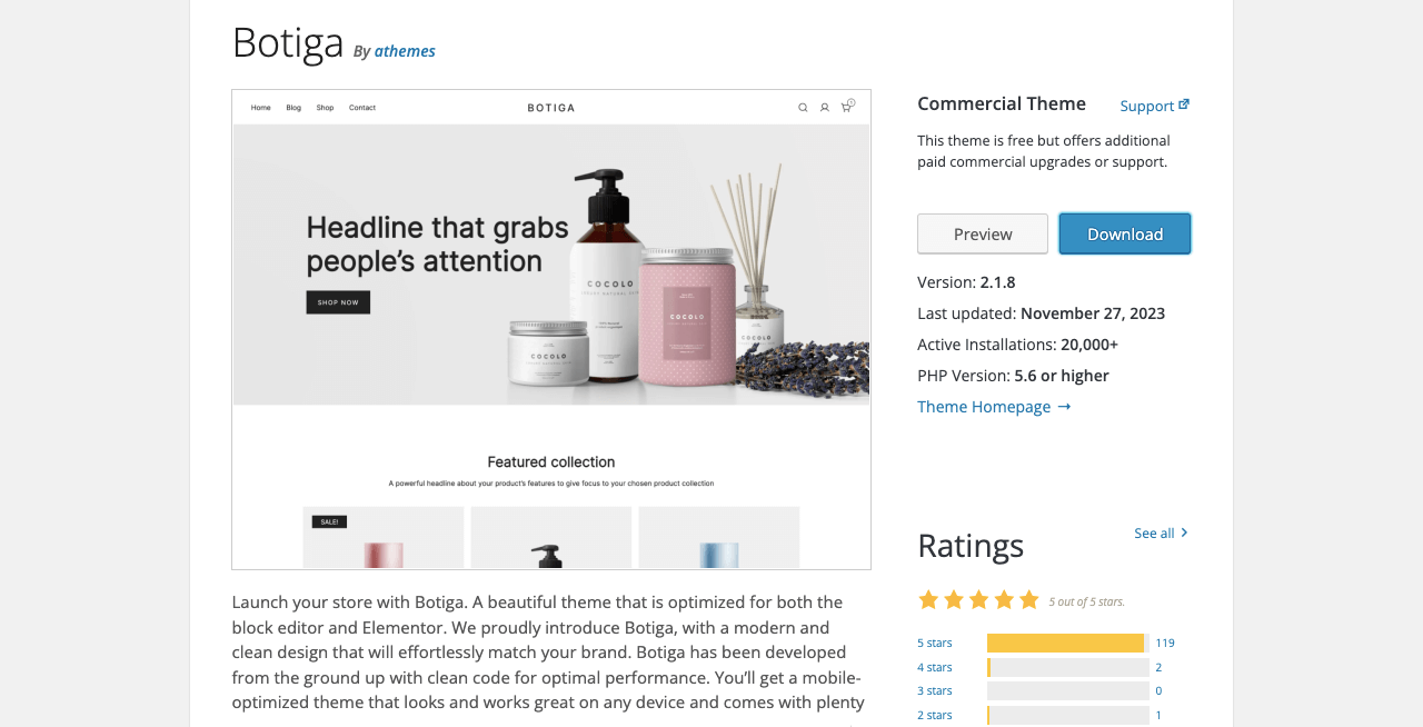 10+ أفضل سمات Elementor WooCommerce مع المقارنة 3 Botiga Theme for Elementor and WooCommerce