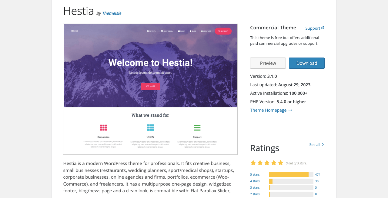 10+ أفضل سمات Elementor WooCommerce مع المقارنة 7 Hestia theme for Elementor and WooCommerce