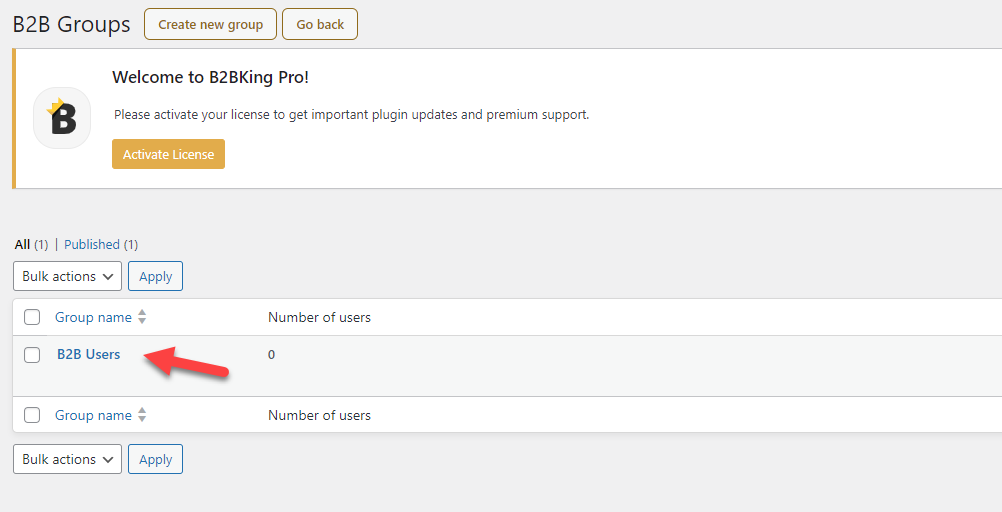 grup b2bking default