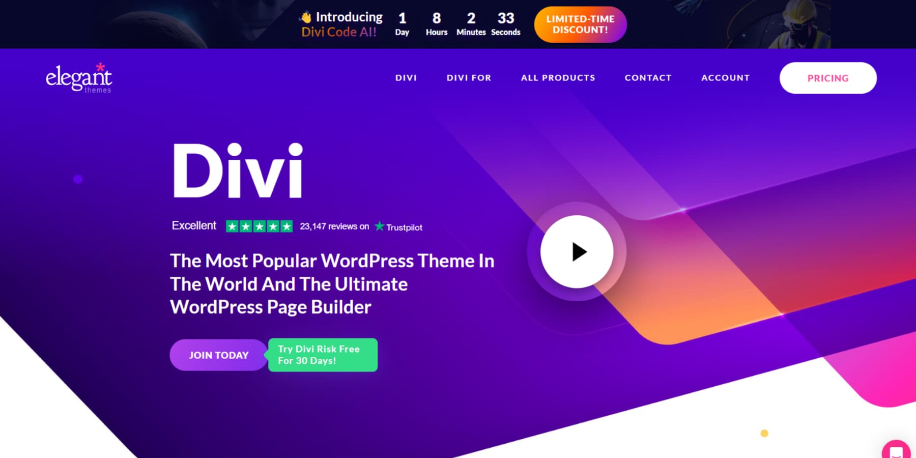 Divi 홈페이지 스크린샷