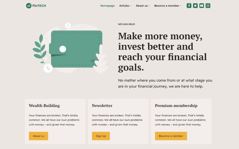 회원 사이트를 위한 9가지 최고의 WordPress 테마 3 Neve Finance Blog