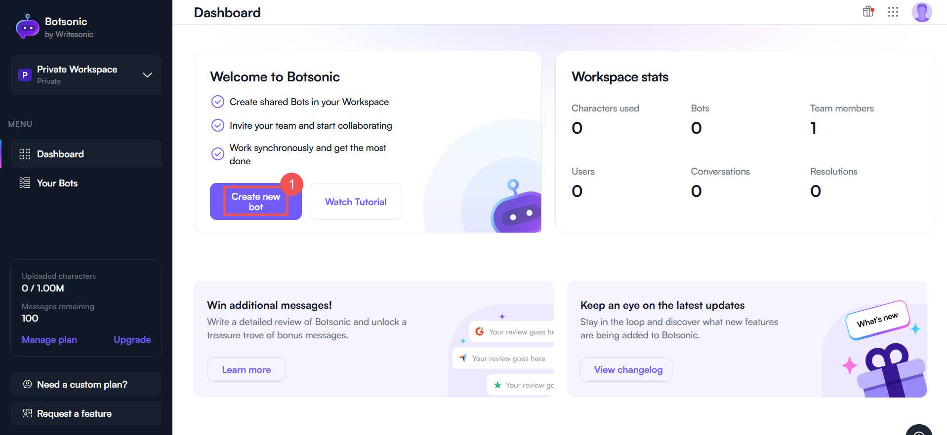 Creați Botsonic Chatbot - Pașii 1