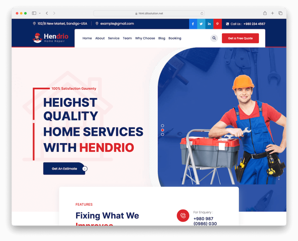 hendrio tamirci web sitesi şablonu