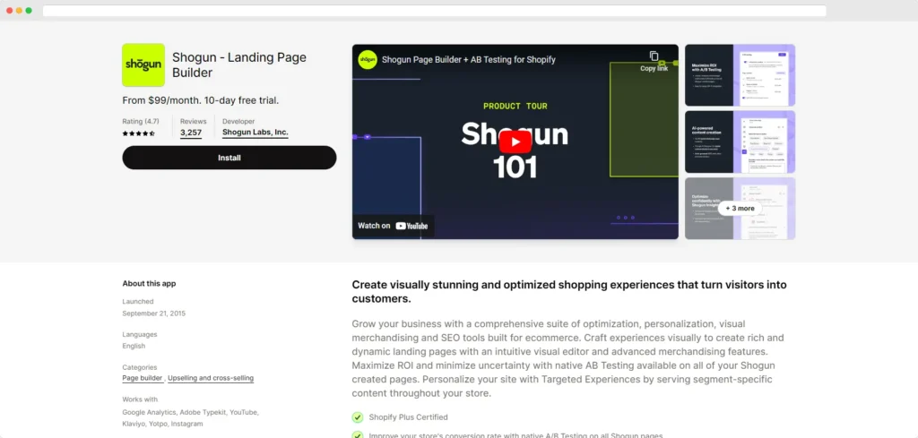 Shogun ‑ Generatore di pagine + SEO