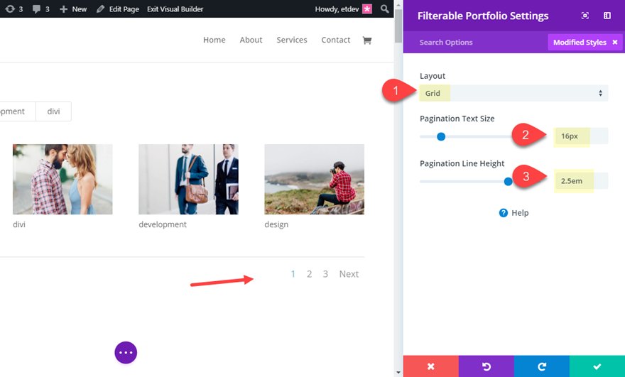 gaya pagination di divi