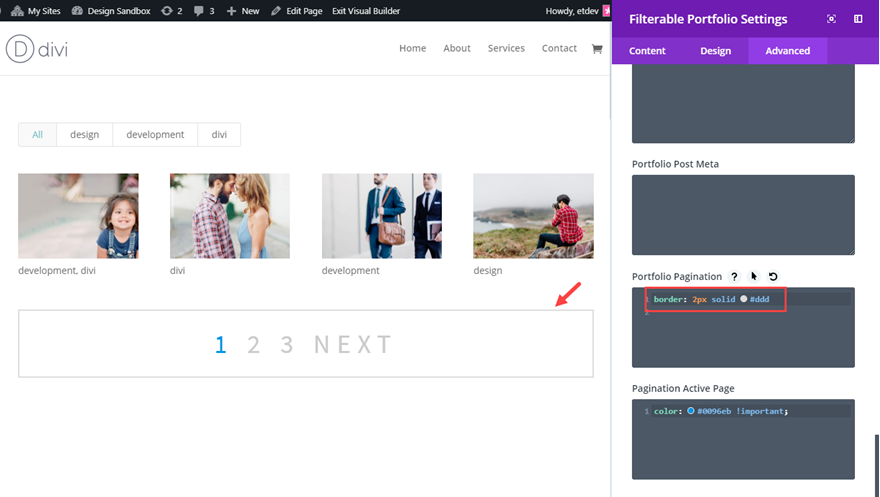 gaya pagination di divi