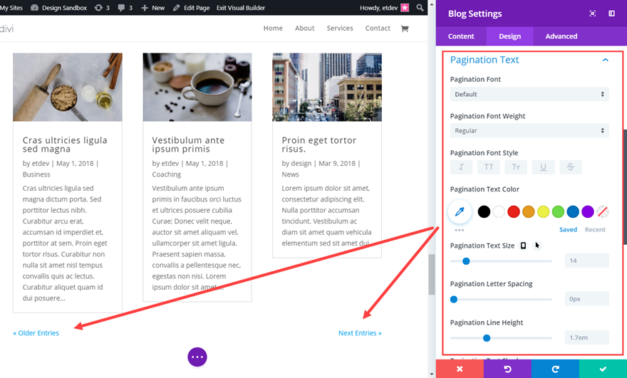 gaya pagination di divi