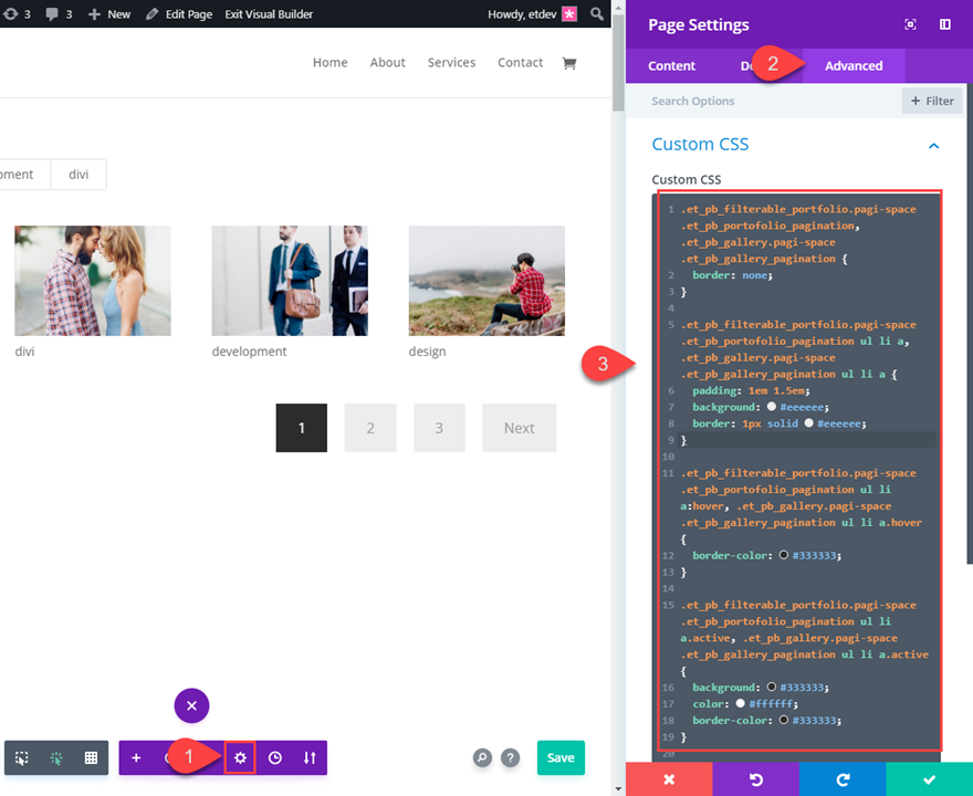 gaya pagination di divi