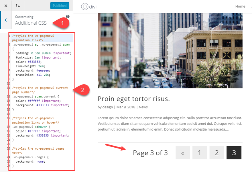 gaya pagination di divi