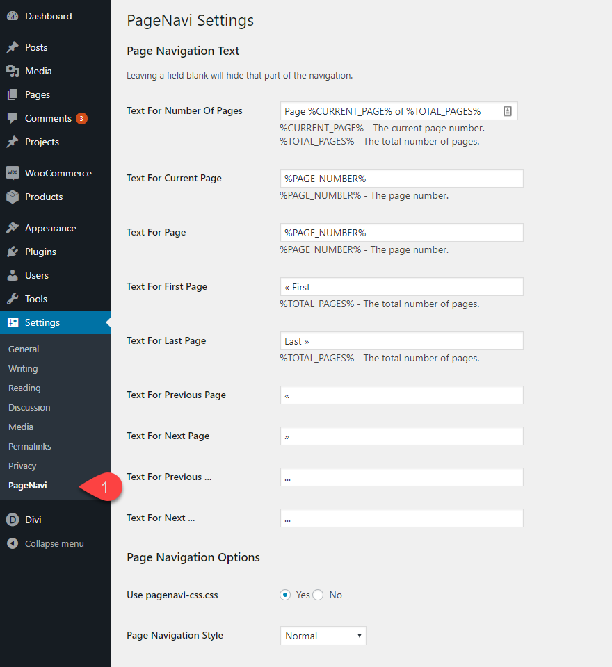 gaya pagination di divi