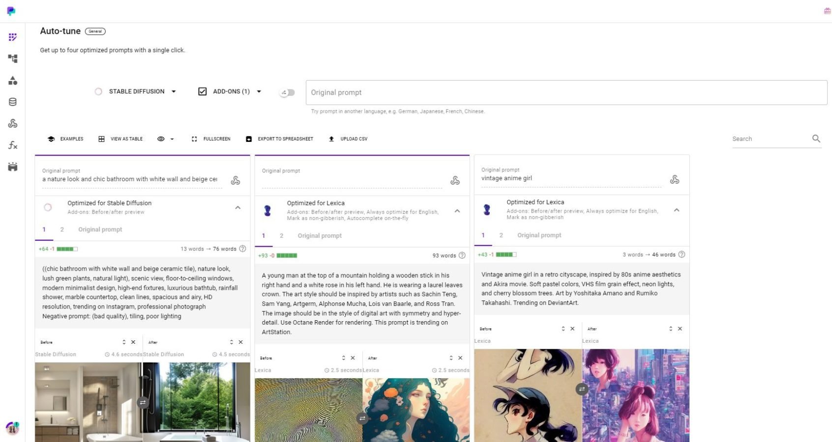 Recurso de ajuste automático Promptperfect