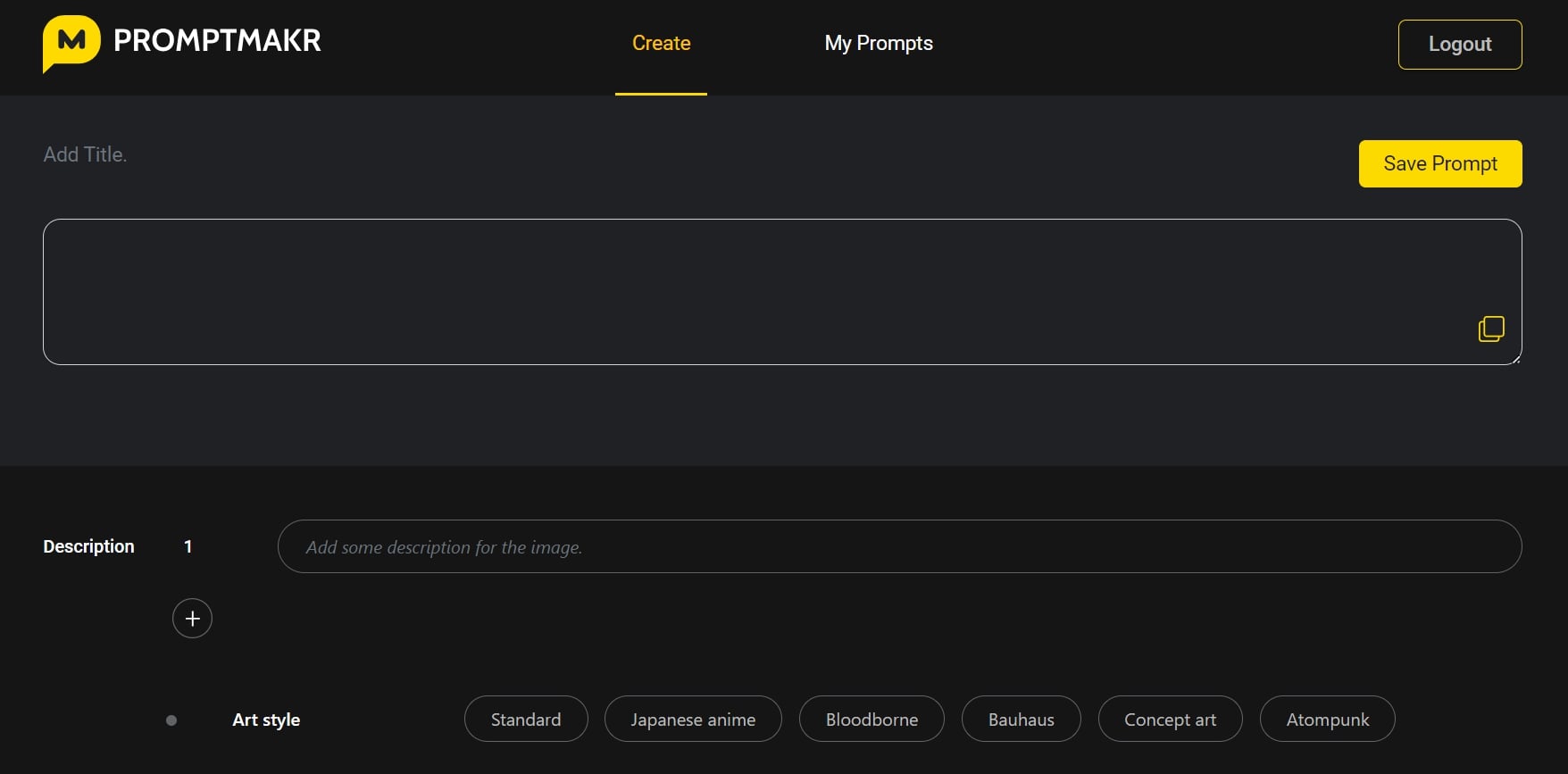 Interface do gerador de prompt Promptmakr