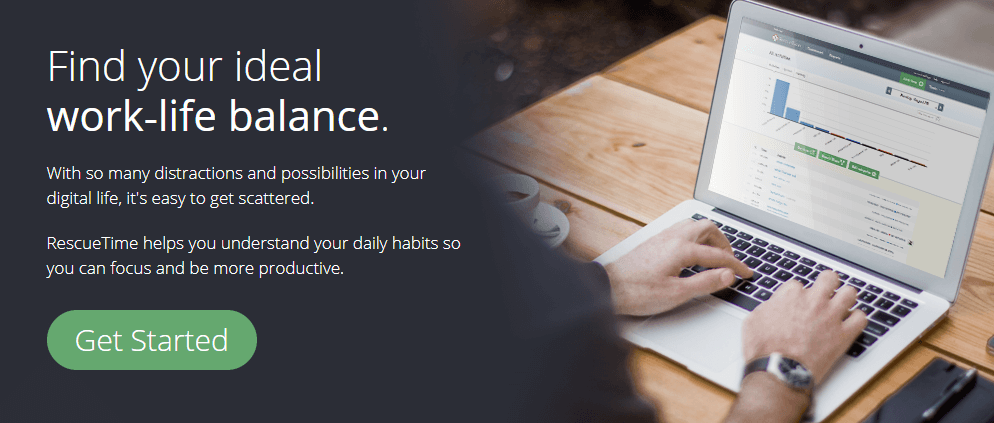 Halaman beranda RescueTime.