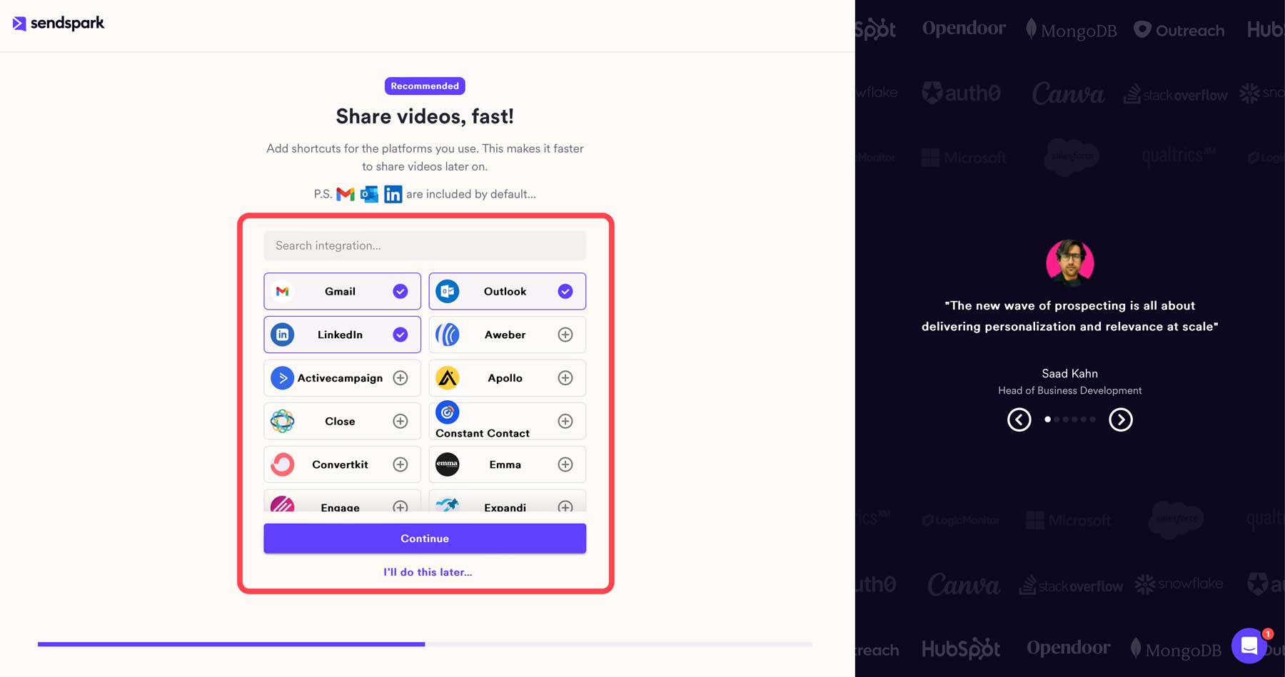 Sendspark-Integrationen
