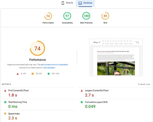 NitroPack Öncesi PageSpeed ​​Insights Masaüstü Sonuçları