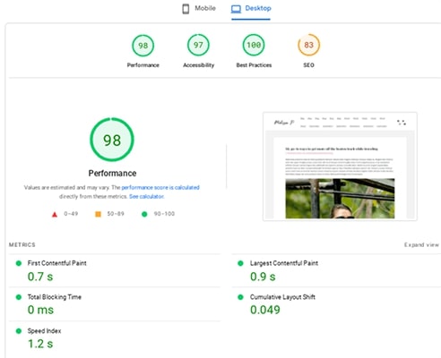 NitroPack Kullanıldıktan Sonra PageSpeed ​​Insights Masaüstü Sonuçları