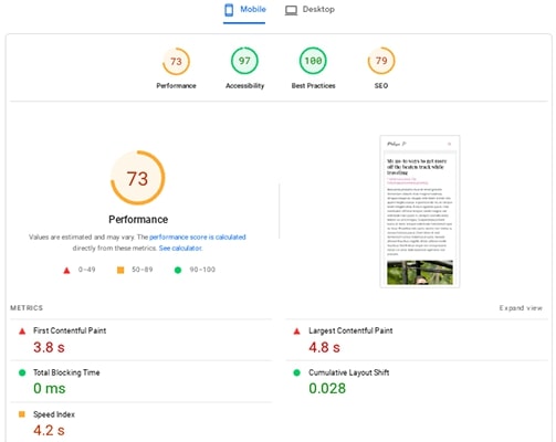 PageSpeed ​​Insights NitroPack Öncesi Mobil Sonuçlar