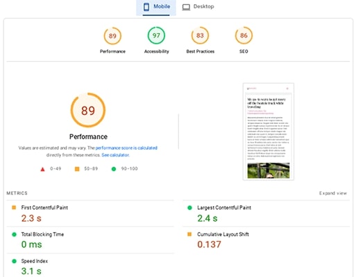 NitroPack Kullandıktan Sonra PageSpeed ​​Insights Mobil Sonuçlar