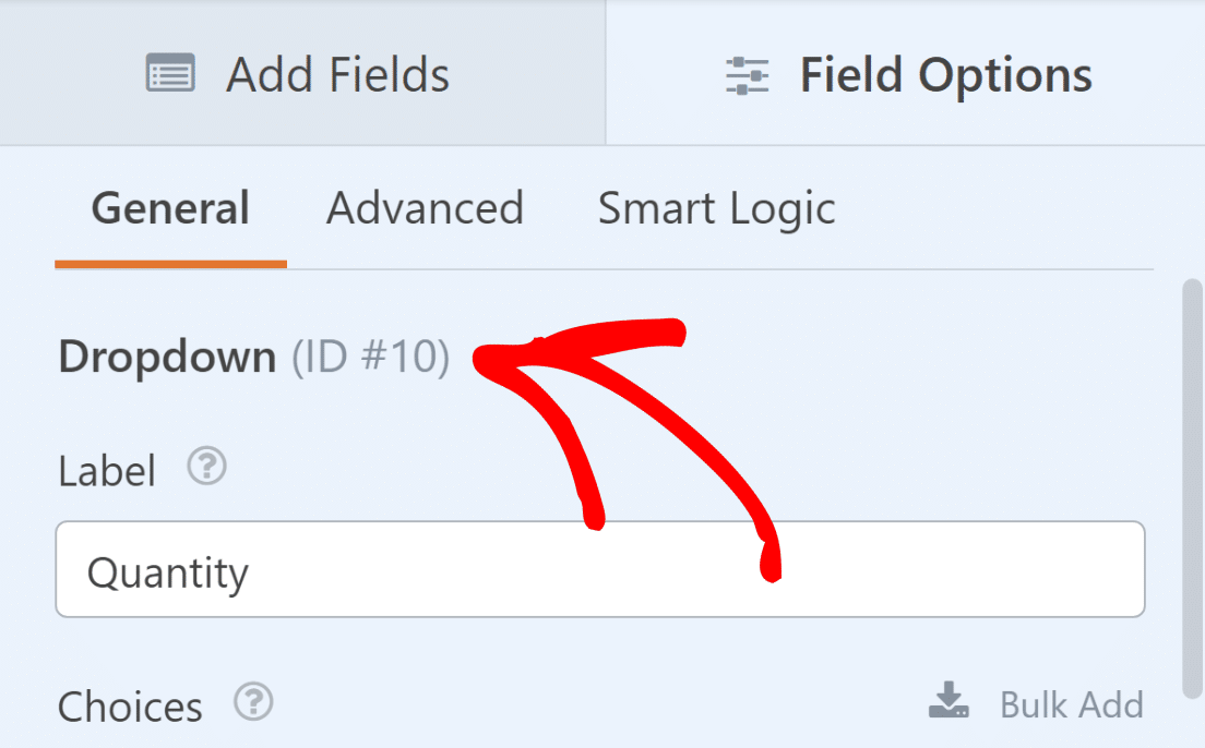 dropdown quantity field id