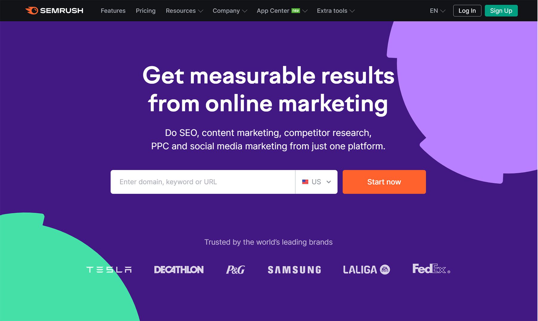 semrush ana sayfasının ekran görüntüsü