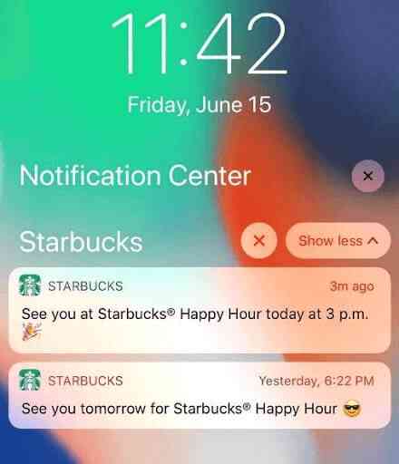 Starbucks sohbete dayalı push bildirimi