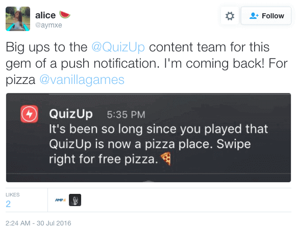 quizup en iyi uygulama push bildirimleri