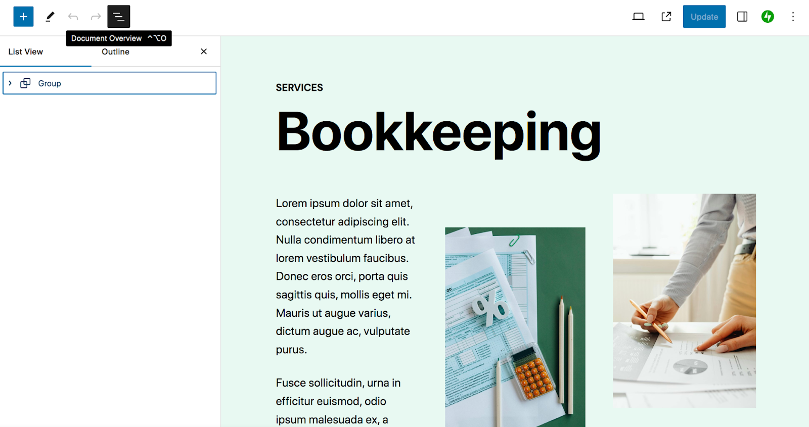 abrindo a visualização de lista no editor do WordPress
