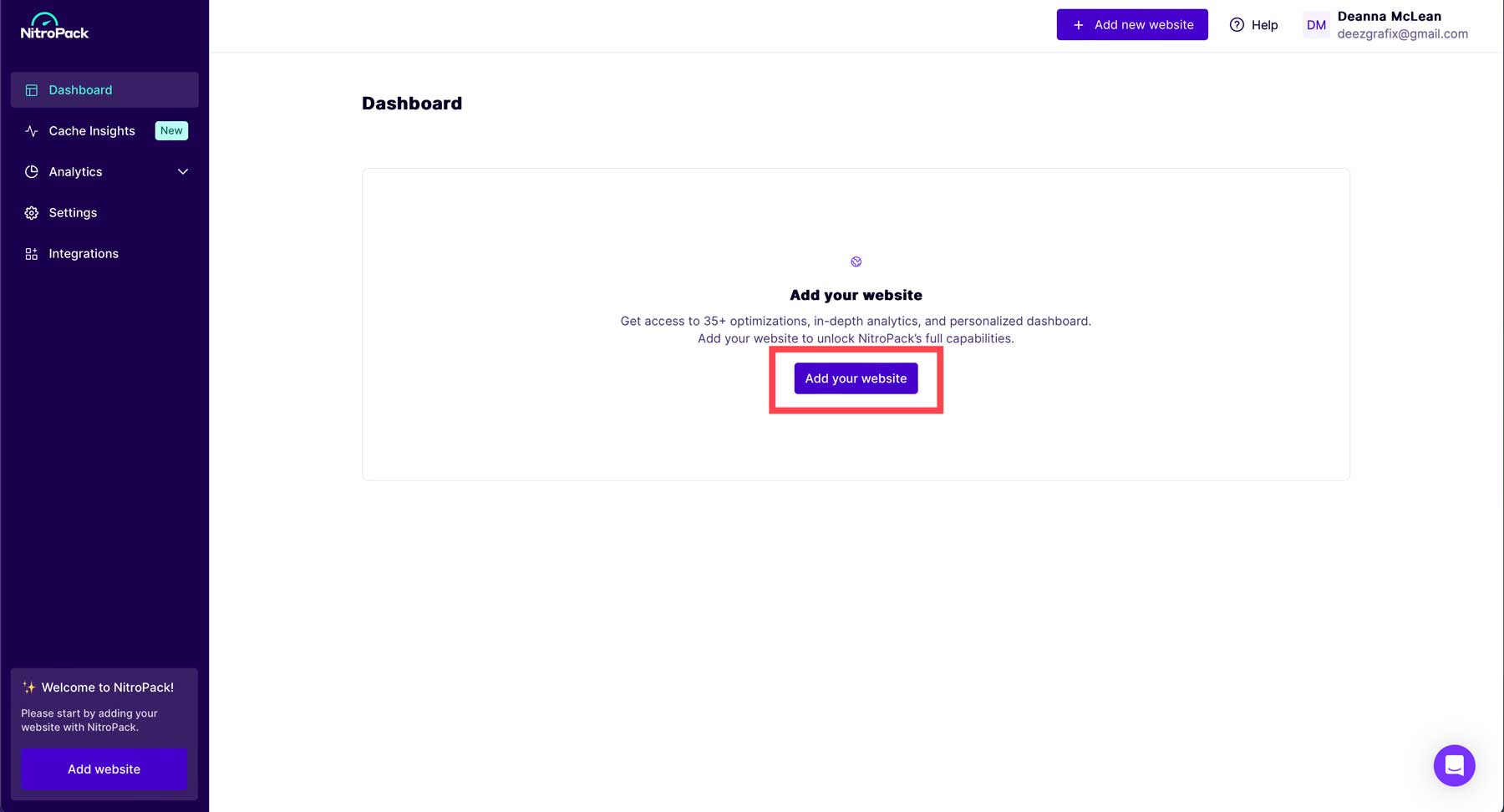 adicione seu site