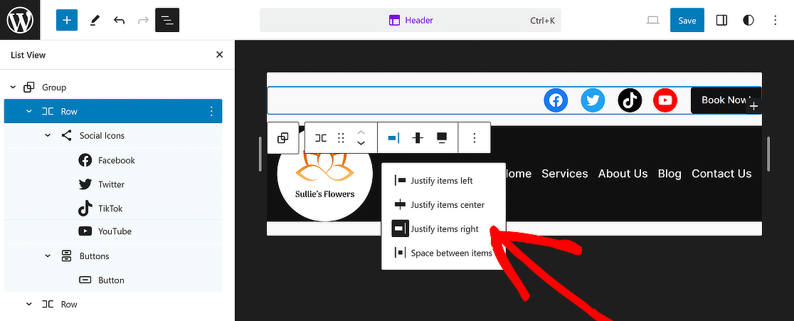 row justify items right