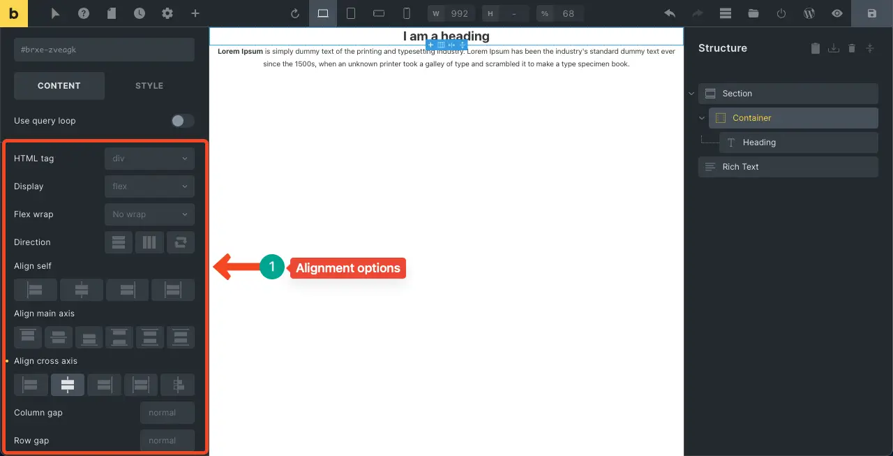 Bricks Builder vs Elementor Pro - Lequel est le meilleur 5 Flexbox controls and alignment options in Bricks Builder