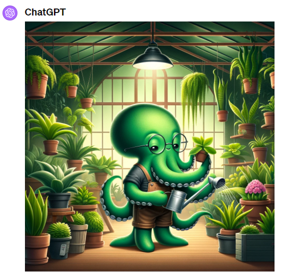 Uma ilustração de polvo verde gerada por DALL-E.