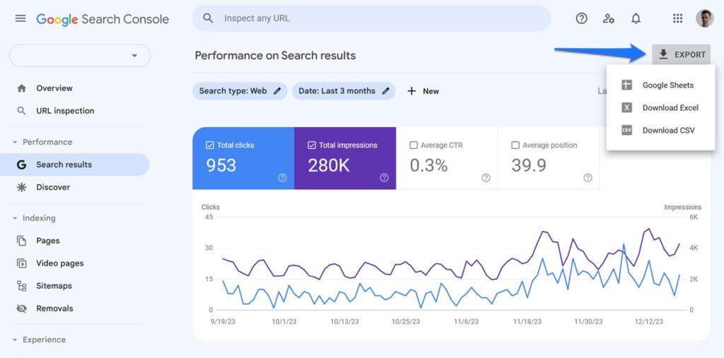 Laden Sie die Daten der Google Search Console für den SEO-Bericht herunter