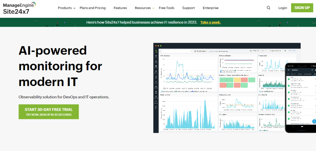 Site24X7 - memantau uptime situs WordPress