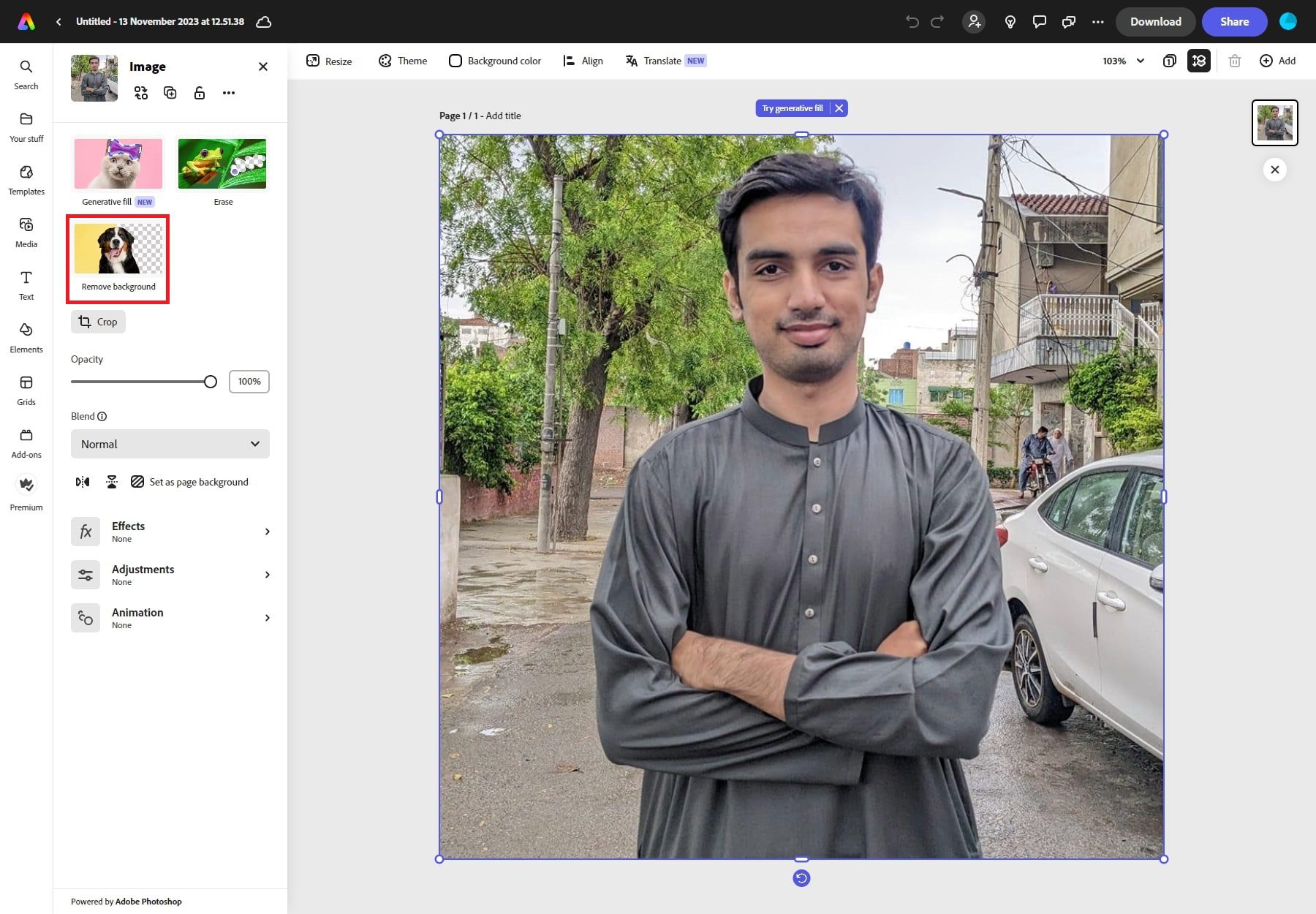 adobe express remover fundo