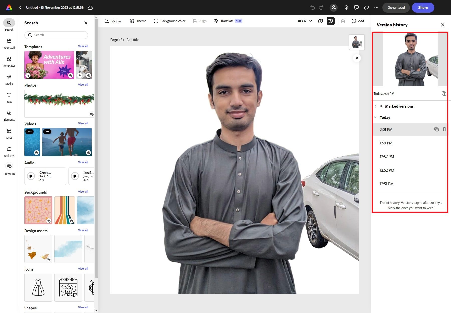 história do adobe express